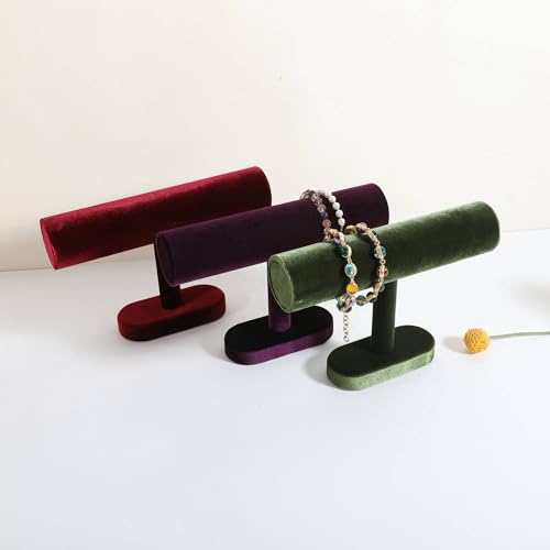 Bracelet T Bar Display for Selling, Wahtch Stand Jewelry Display, Velvet Bangle Holder Organizer【Purple】 - color: Purple