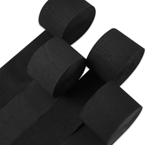 PartyWoo Black Crepe Paper Streamers 4 Rolls 328 ft Pack of Black Crepe Paper for Graduation Halloween New Year Anniversary Birthday Party Decorations (1.8 Inch x 82 Ft/Roll), Black-19 - color: Black-9106