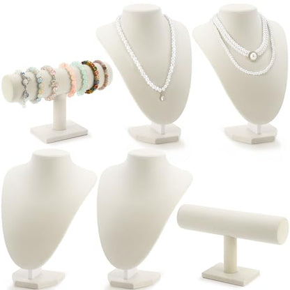 Huquary 6 Pcs Velvet Jewelry Display Set Necklace Display Stand T Bar Bracelet Holder Jewelry Bust for Home Store Trade Show(Beige) - color: Beige