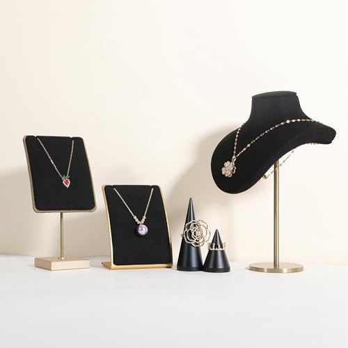 Black Necklace display stand, Velvet Jewelry necklace display holder for selling, small metal earring neck storage organizer, online jewelry photography props【Black】 - color: black