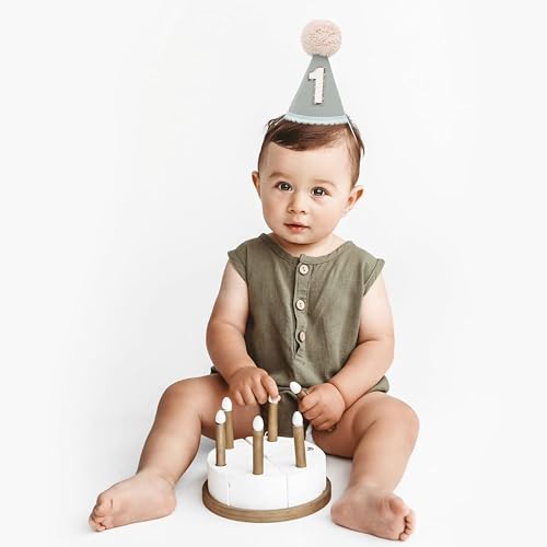 Neutral 1st Birthday Party Hat - Simple First Cone Hat, One Birthday Decoration Photo Props - color: Sage Green