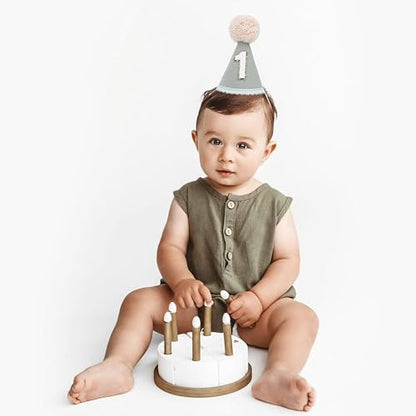 Neutral 1st Birthday Party Hat - Simple First Cone Hat, One Birthday Decoration Photo Props - color: Sage Green