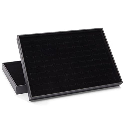 Juvale Ring Display Tray - Velvet Protection & Jewelry Display - Removable Pad & Earring Storage - Stackable Jewelry Trays & Glasses Holder for Nightstand - Pack of 2, 13.8 x 9.5 x 1.3 in, Black