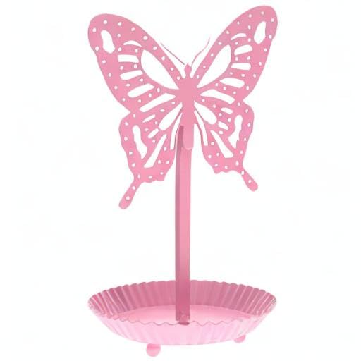 Top Brass Butterfly Earring Holder Organizer Metal Standing Jewelry Tree Display with Ring Tray (Pink) - color: Pink