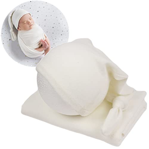 Zeroest Newborn Photography Wraps with Hat Baby Photo Outfit Girl Stretch Blanket Infant Boy Props for Baby Photo Shoot - color: White
