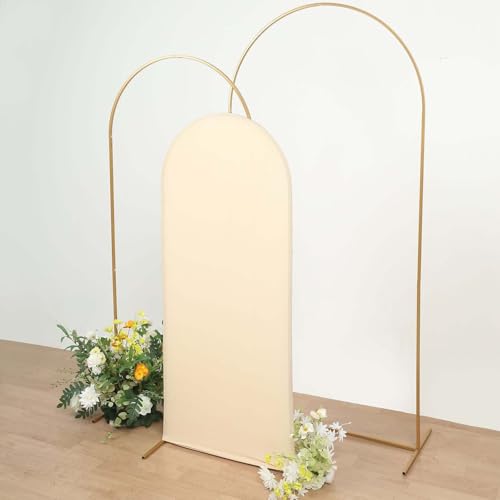 Efavormart 5ft Beige Spandex Fitted Arch Slipcover, Snug Fit Round Top Backdrop Sleeve for Neutral Boho Themes and Natural Interior Staging - color: Beige, size: 5 FT