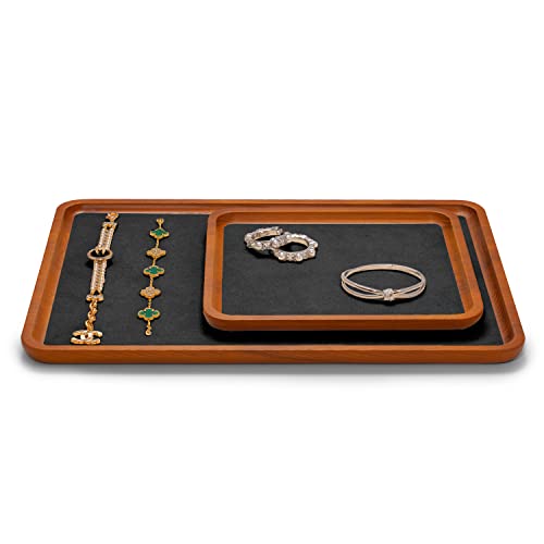 Oirlv Solid Wood Jewelry Tray Jewelry Display Holder Showcase Jewelry Display Organizer (Large, Grey) - color: Grey, size: 13.78"x 9.45"x 0.59"