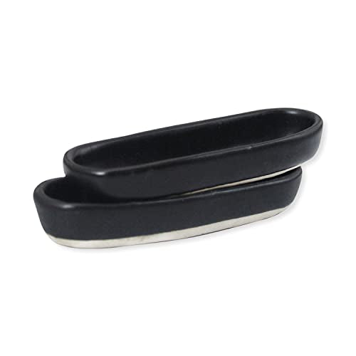roro Modern Minimalist Matte Black Oval Pinch Bowls – Handmade Ceramic Stoneware, For Spices, Sauces, Q-Tips, Cotton Buds – Set of 2
