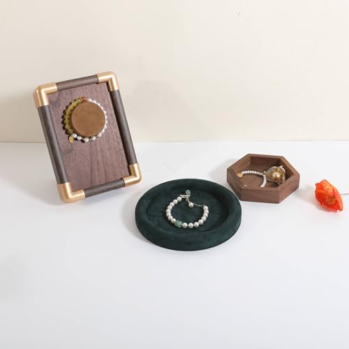 Velvet Jewelry Display Tray, Round Jewelry Organizer Plate, Empty Jewelry Showcase Tray for Necklaces, Bracelets, Rings, Earrings【Green-Small, 5.9 x 5.9 in 】 - color: Green, size: 5.9 x 5.9 in