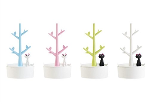 Fantasee Cute Cat Jewelry Tree Organizer for Kids, Earring Bracelet Hair Tie Storage Holder for Little Young Girl, Premium ABS Material (Pink)