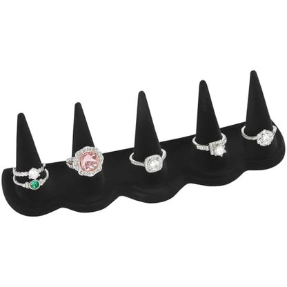 KUKUVR Velvet Ring Display Stand, Finger Jewelry Organizer for Retail Show, Personal Vanity, and Travel – Black Ring Holder for Engagement Rings, Wedding Bands, and Fashion Jewelry (Black 5 Fingers)