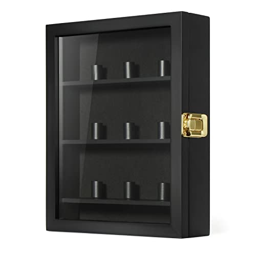 TJ.MOREE Championship Ring Display Case, 9 Posts Baseball & MoreDisplay Case, 8x10 Wall Mount Wooden Glass Shadow Box with Locks - Black - color: 9 Posts-black-rectangle