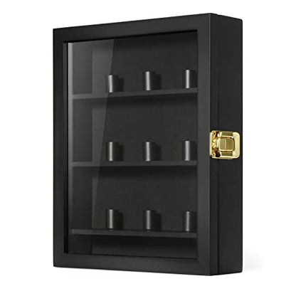 TJ.MOREE Championship Ring Display Case, 9 Posts Baseball & MoreDisplay Case, 8x10 Wall Mount Wooden Glass Shadow Box with Locks - Black - color: 9 Posts-black-rectangle