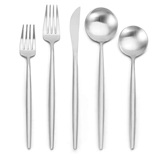 Matte Silverware Set, Oliviola 40-Piece Stainless Steel Flatware Cutlery Set Service for 8, Satin Finish Kitchen Utensil Set, Dishwasher Safe - color: Silver, size: 40-piece