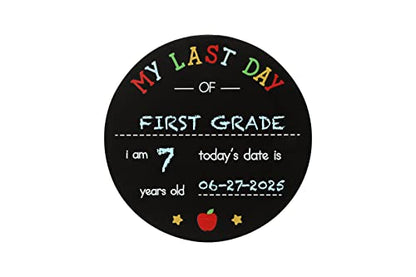 Kate & Milo First and Last Day of School Chalkboard Sign, Reversible Round Back to School Photo Prop with Chalk, Kids Milestone Board - style: Round School Days Chalkboard