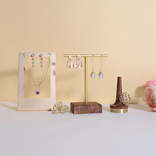 earrings T display stands for selling, small earring holder jewelry stand with 4 holes on bar, wood earring hanger for boutique display【Walnut】