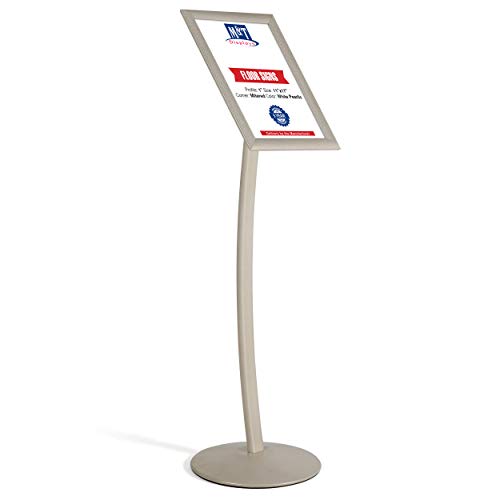 M&T Displays Curved Menu Board, 11x17 Pedestal Sign Holder White Pearlic Floor Standing Aluminum Front Loading Easy Open Poster Message Advertisement Holder For Restaurant Cafe Hotel - color: White Pearlic, size: 11x17