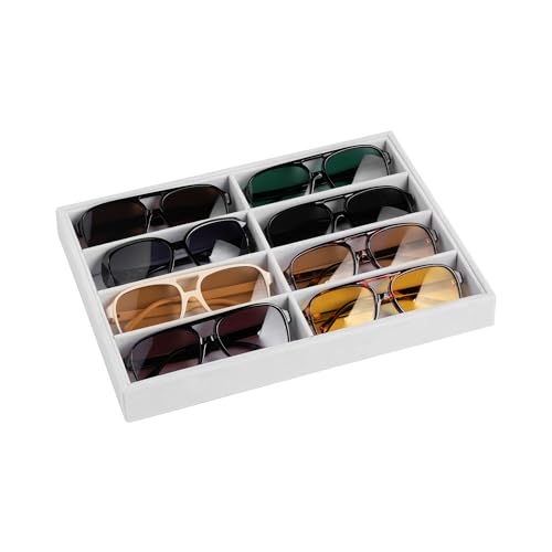 Frebeauty Sunglass Organizer,Velvet Glasses Organizer,8-Slot Sunglasses Tray for Drawer, Men's/Women's Sunglasses Box, Glasses Holder for Watch Stackable Eyeglass/Eyewear Display Tray(White) - color: White, style: No Lid