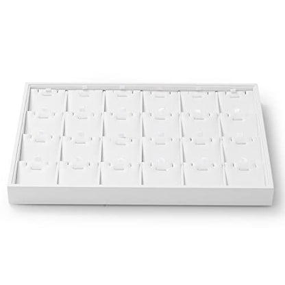 Oirlv Premium White Leather Stackable Jewelry Tray 24 Grid Jewelry Organizer Tray with Removable Inserts Cards Necklace Display Holder - color: White, size: 24 Grid Tray With Inserts