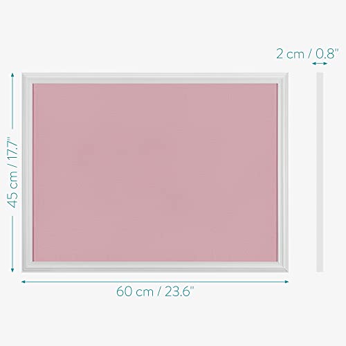 Navaris Framed Fabric Bulletin Board - 18 x 24 inches Plush Jewelry Organizer Pinboard for Wall - Memory Memo Pin Board - Rose with White Frame - color: White / Pink