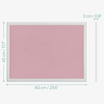 Navaris Framed Fabric Bulletin Board - 18 x 24 inches Plush Jewelry Organizer Pinboard for Wall - Memory Memo Pin Board - Rose with White Frame - color: White / Pink