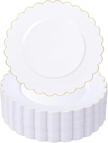 SUT 72 Pcs White Plates Disposable, White Plastic Plates With Gold Trim, 10.25 Inch Gold Dinner Plates, Fancy Plastic Plates, Plates Disposable Heavy Duty for Parties, Banquets - color: White Gold, size: 10.25 Inch