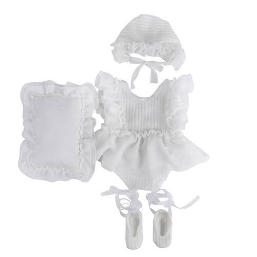 Holibeat Baby Girl 4PCS Photography Props (Romper+Pillow+Hat+Shoes) Newborn Girl Christmas Lace Photoshoot Outfits Infant Posing Props (white) - color: White1