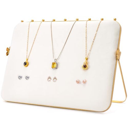 Elsjoy Velvet Necklace Display Stand, Beige & Gold Necklace Jewelry Showcase Holder, Metal Hanging Necklace Organizer Large Necklace Display for Vendors