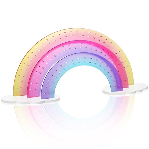 NiHome Rainbow Shaped Gradient Acrylic Earring Organizer with 140 Holes, Multicolored Jewelry Display Stand with White Cloud Base for 70 Pairs of Earrings for Home, Office, Travel, Vanity Use - color: Gradient Purple