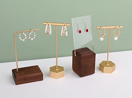 Gold Metal 2pcs T Bar Earring Retail Display Stand for show, Tabletop Jewelry Tower Holder for Girl Women【Gold-Hexagon Base 2pcs Height 4.5" and 5.3"】 - color: A3/Gold Hexagon Base 2pcs Height 4.5" and 5.3"