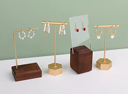 Gold Metal 2pcs T Bar Earring Retail Display Stand for show, Tabletop Jewelry Tower Holder for Girl Women【Gold-Hexagon Base 2pcs Height 4.5" and 5.3"】 - color: A3/Gold Hexagon Base 2pcs Height 4.5" and 5.3"
