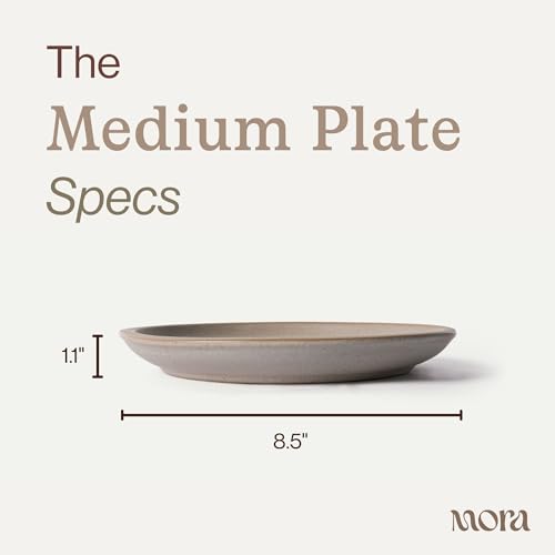 MORA Medium Plates Set of 4, 8.5 inch Ceramic Pottery Salad Plates - Microwave, Oven and Dishwasher Safe - Mushroom - color: Mushroom