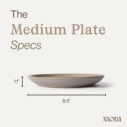 MORA Medium Plates Set of 4, 8.5 inch Ceramic Pottery Salad Plates - Microwave, Oven and Dishwasher Safe - Mushroom - color: Mushroom