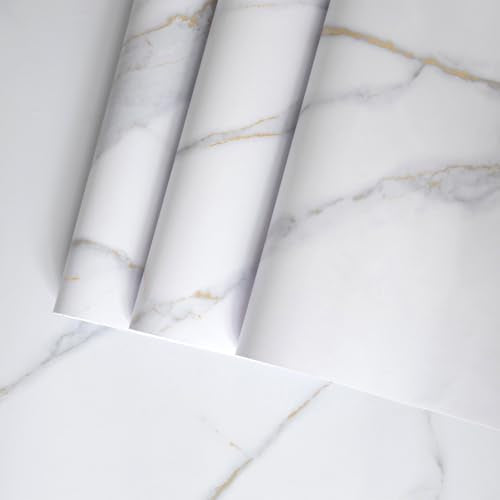 BAYYA Matte Marble Contact Paper for Countertops White Marble Peel and Stick Wallpaper Waterproof Thick Heat-Resistant Kitchen Counter Top Wrap 15.7''x354'' Wall Covering Laminate Countertop Sheets - color: White, size: 16" x 354"