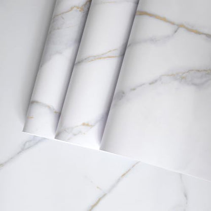 BAYYA 48"x354" Extra Wide Marble Contact Paper White/Gold/Grey Matte Marble Wallpaper Peel and Stick Countertops for Kitchen Counter Top Vinyl Wrap Heat Resistant Waterproof Countertop Laminate Sheets - color: White, size: 48" x 354"