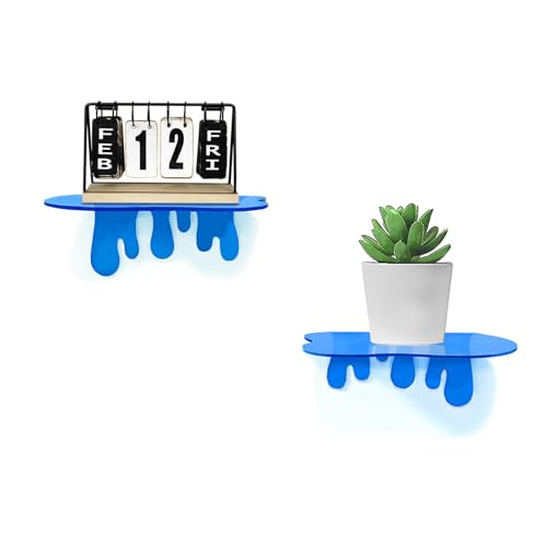 SetGame 2-Pack Acrylic Small Wall Shelves - 7 Inch Floating Shelf for Walls, Home Wall Display Ledges for Storage, Room Décor, Small Album & Items Organizer Display Dripping Wall Decor - color: Blue, size: 7 Inch