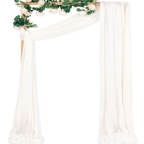 MLMC Ivory White Wedding Arch Draping Fabric 1 Panel 29" x 20 FT Extra Long Gauze Drapes Sheer Backdrop Curtains 6.6 Yards Airy Outdoor Drapery Panels for Wedding Bridal Shower Ceiling Decoration - color: Ivory