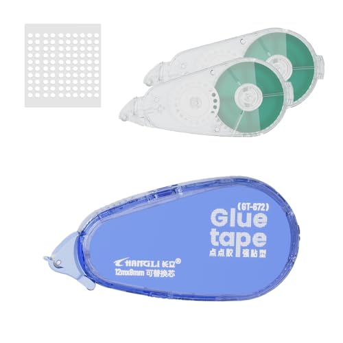 FUNSKY Refill Glue Tape for Scrapbook, 1 Bodies, 2 Refill, 100pcs Power Glue Points, 39 FT*1/4 in Double Sided Tape for Crafts, Scrapbooking Supplies, Adhesive Glue Runner for Gift Wrapping, Photo - color: Blue, size: 3PACK