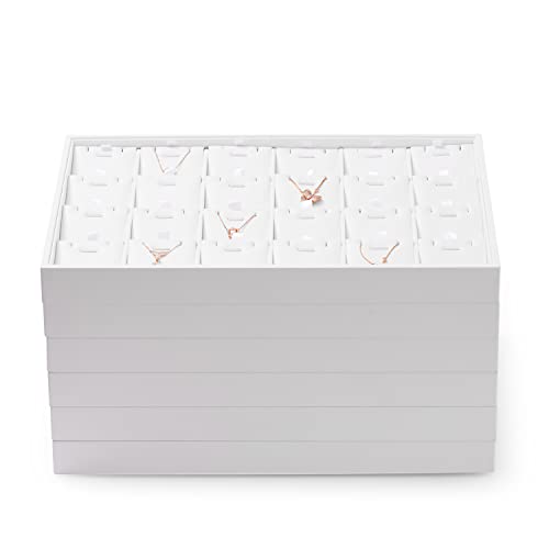 Oirlv Premium White Leather Stackable Jewelry Tray 24 Grid Jewelry Organizer Tray with Removable Inserts Cards Necklace Display Holder - color: White, size: 24 Grid Tray With Inserts