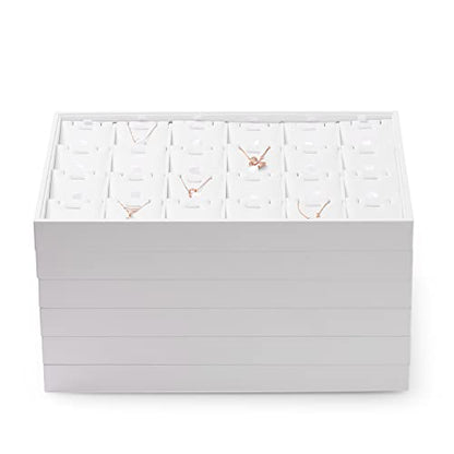 Oirlv Premium White Leather Stackable Jewelry Tray 24 Grid Jewelry Organizer Tray with Removable Inserts Cards Necklace Display Holder - color: White, size: 24 Grid Tray With Inserts