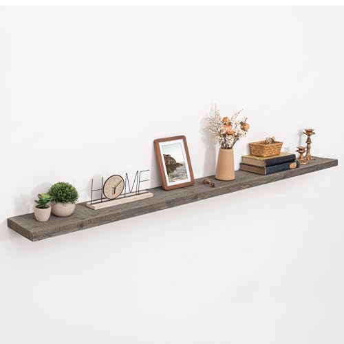 72 inch Floating Shelves for Wall, 8" Deep Rustic Reclaimed Barnwood Shelves, Floating Shelf Wall Hanging Shelves with Invisible Heavy-Duty Metal Bracket | Wall Mounted | Farmhouse Style, 1PC,Grey - color: Distressed Grey, size: 72inches-1P