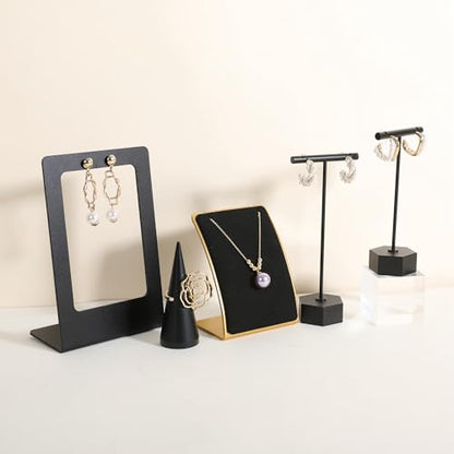 Black Necklace display stand, Velvet Jewelry necklace display holder for selling, small metal earring neck storage organizer, online jewelry photography props【Black】 - color: black