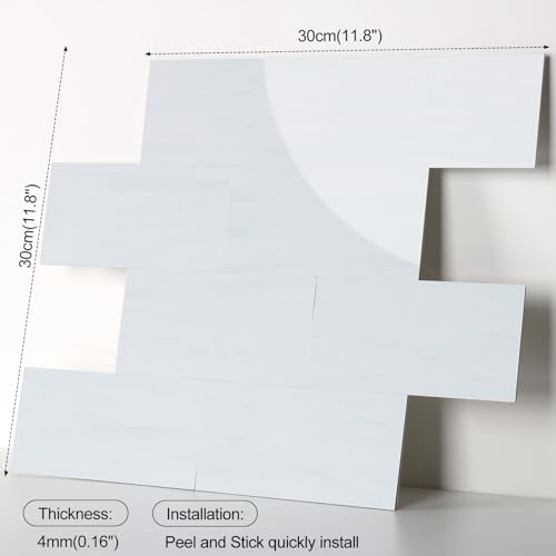 20 Sheets Glossy Dolomite PVC Subway Tiles Peel and Stick Backsplash,12''Heat Resistant Stick on Tiles for Kitchen,Waterproof Peel and Stick Wall Tiles for Bathrrom - color: Glossy Dolomite White