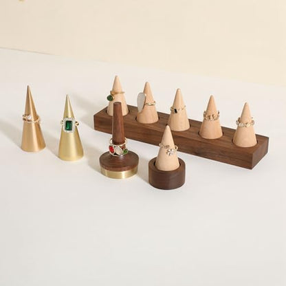 walnut ring cone stand for jewelry, Stable ring holder for men, wooden ring displays for selling, small jewelry ring holder for nightstand【Ring holder-Cone 1】 - style: One Cone