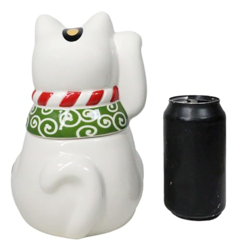 Ebros Gift Japanese Maneki Neko Lucky Charm Cat with Right Paw Up Ceramic Cookie Jar Kitchen Decor Figurine Accent