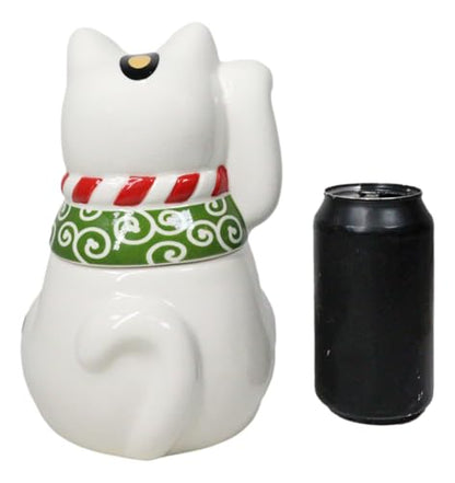 Ebros Gift Japanese Maneki Neko Lucky Charm Cat with Right Paw Up Ceramic Cookie Jar Kitchen Decor Figurine Accent
