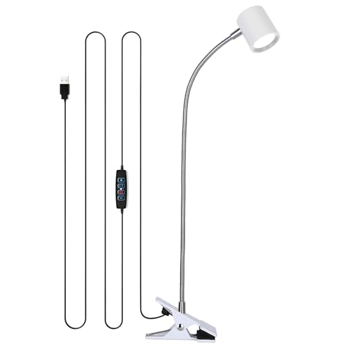 Dott Arts Desk Lamp,USB Clip On Light with 3 Color Modes,LED 10 Levels Brightness Reading Lamp, 360°Gooseneck Book Light,Eye-Care Reading Light for Home Office,Headboards White - color: White