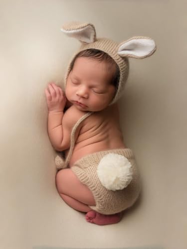Newborn Baby Bunny Rabbit Crochet Knitted Photography Props Newborn Baby Outfits Diaper Costume - color: Off-white
