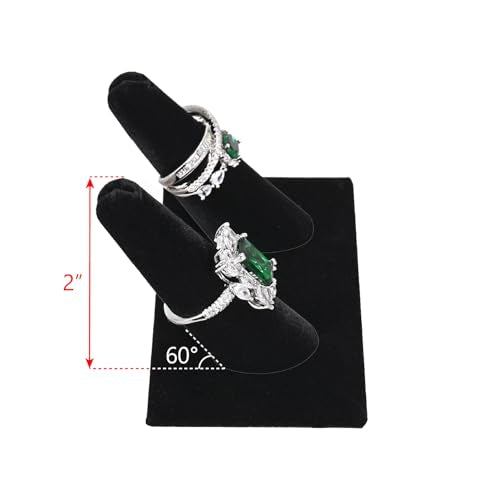 MOOCA 2 Pcs Set 2-Ring Organizer for Showcase Display Ring Finger Holder Jewelry Display Stands Showcase Jewelry Storage Counter, Black Velvet, 3 1/2 W x 2 D x 2 1/8 H inch - color: Black Velvet, Long Finger