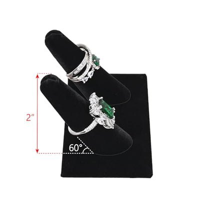 MOOCA 2 Pcs Set 2-Ring Organizer for Showcase Display Ring Finger Holder Jewelry Display Stands Showcase Jewelry Storage Counter, Black Velvet, 3 1/2 W x 2 D x 2 1/8 H inch - color: Black Velvet, Long Finger